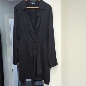 Reformation Black Wrap Style Short Silk Dress